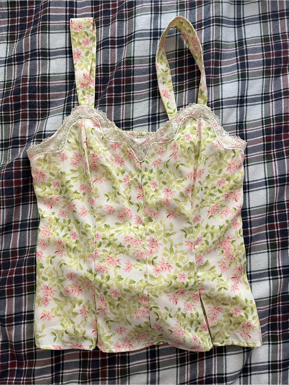 lauren conrad lace floral top green and pink size small